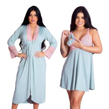 Imagem de Kit Robe Roupão Longo e Camisola Amamentação Confortável Prática Mater