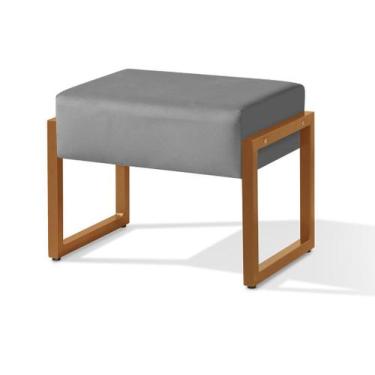 Imagem de Puf Puff Base Cobre Retangular p/ Sala Decorativo Moderno Cor:Cinza - 