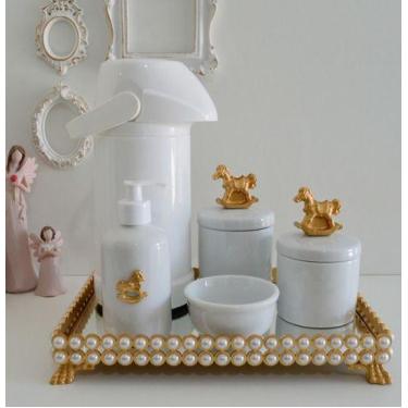 Imagem de Kit Higiene Bebe Porcelana Pote Gel Algodao Cotonete Termica - Ciranda