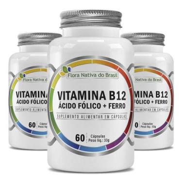 Imagem de Kit Vitamina B12 + Ácido Fólico + Ferro 3x 60 Cápsulas Cada - Flora Na