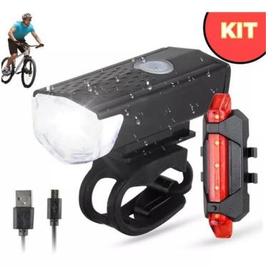 Imagem de Kit Bike Farol Frontal + Traseiro Ultra Led Usb Recarregável - SSBIKE