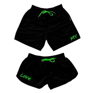 Imagem de Kit Casal Feminino e Masculino Short Moda Praia Tactel Bermuda Frase M