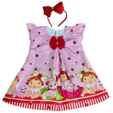 Imagem de Vestido Infantil Temático Moranguinho Trapézio + Tiara - Pequenos Enca
