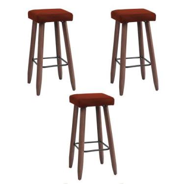 Imagem de Kit 3 Banquetas Altas Quadradas Pés Madeira Modelo Paris - JOTABE, tel