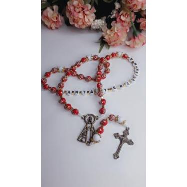 Imagem de Terço Santa Teresinha,  com Miçanga  Vermelha Emborrachada 6mm com Emb
