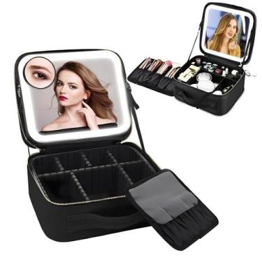 Imagem de Bolsa estojo Para Maquiagem acessórios Com Espelho E Luz Led - Vijoli