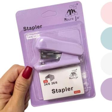 Imagem de Kit Mini Grampeador Escolar Com Grampos Escritório Colorido - Moure Ja