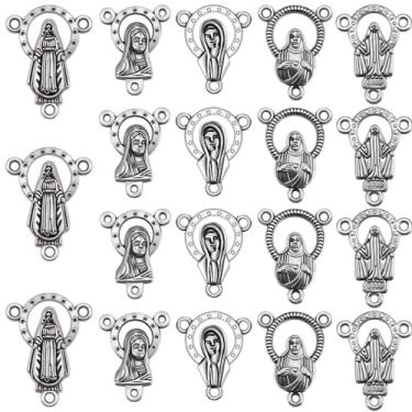 Imagem de 50 peças de centro de mesa Rosário Medalla Milagrosa De La Virgen Maria Charm Alloy Jesus Link Conectores Pingente para Adultos Diy Rosário Kit Suprimentos, Zinco, Sem Pedra Preciosa