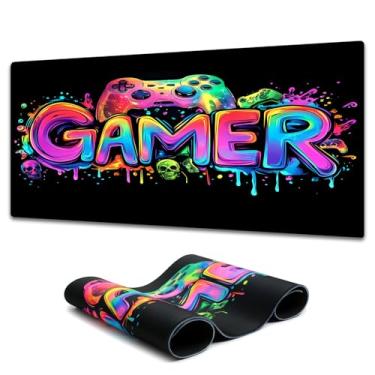 Imagem de SparkLia Mouse pad Gamer Gamer, Blacklight Game Controller Horror Skull Impermeável Grande Mouse Mat, 80 cm x 30 cm Esqueleto Brilhante Base de Borracha Antiderrapante Estendida, Teclado para