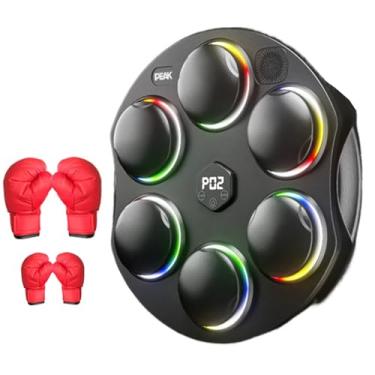 Imagem de Rock88 Máquina de boxe musical, equipamento de treino de montagem na parede com luvas e ajustes de vários modos, almofada de perfuração para casa e escritório, preta, 2 luvas