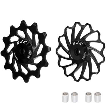 Imagem de DJC Roda de rolamento de cerâmica para bicicleta, 2 peças, rolo guia 11T 12T 13T 14T 15T 16T MTB Road Bike Derailleur traseiro para Shimano para Sram Pulley oilslick (preto, 12T e 14T)