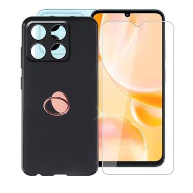 Imagem de Capa para ZTE Blade A55, com [1 x película protetora de vidro temperado], capa macia à prova de choque, [suporte de anel de rotação de 360°] Capa para ZTE Blade A55 (6,7 polegadas) - preta