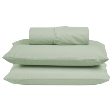 Imagem de Jogo de Cama Box Solteiro Algodão Percal 200 Fios Hotel Pousada 2 Peças Lençol com Elástico (Verde)
