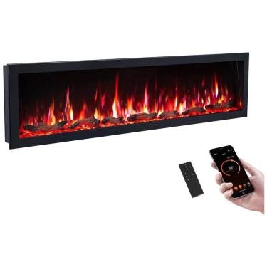 Imagem de Lareira Elétrica de Embutir A45x183L cm com 9 Cores de Chama, Temporizador, Desligamento de Segurança, Compatível Alexa e Google Assistant,