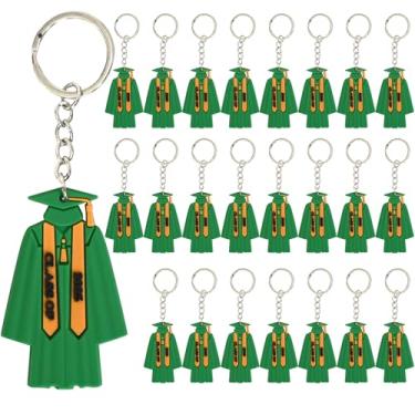 Imagem de Stranthother 24 peças chaveiro de formatura personalizado classe de 2025 chaveiro vestido de formatura ensino médio senior faculdade Hallmark Grad Cap ornamento parabéns chaveiro de formatura (verde)