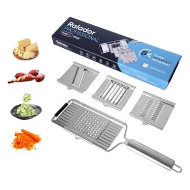 Imagem de Ralador Inox 4 em 1 profissional multiuso original para legumes queijos verduras e frutas com sistema antiderrapante