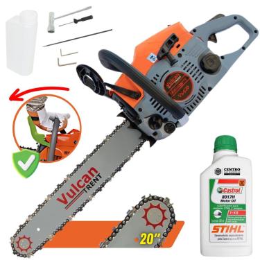 Imagem de Motosserra Profissional Vulcan Vs620 á Gasolina com Motor 2 Tempos de 62cc 4hp 11500rpm Com Sabre de 20 Polegadas e Óleo Lubrificante Castrol Sthil 2 Tempos de 500ml