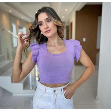 Imagem de Cropped Tricot Modal Com Alcinha Babado Na Manga Tendencia 2025 - NoBr