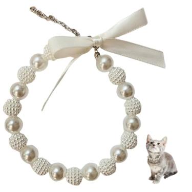 Imagem de Coleira de pérola de gato princesa com gravata borboleta fofa ajustável moda gatinho colar com gravata borboleta para gatos internos e cães pequenos (P)