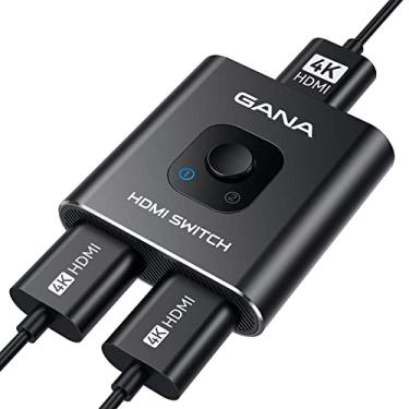 Imagem de HDMI Switch 4K @60hz HDMI Splitter, GANA alumínio bidirecional HDMI Switcher 2 em 1 saída, hub HDMI manual suporta HD para Xbox PS5/4/3 Blu-Ray Player Fire Stick Roku (suporta 1 tela de cada vez)