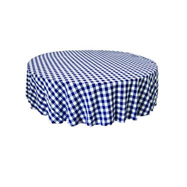 Imagem de LA Linen Toalha de mesa redonda xadrez de poliéster, 182 cm, azul-royal/branco