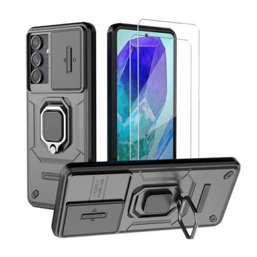 Imagem de WRTBS Capa de celular para Samsung Galaxy M55 5G com protetor de tela de vidro [2 unidades], capa de proteção para câmera deslizante embutida, capa protetora de corpo inteiro militar resistente -