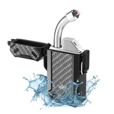 Imagem de Isqueiro de acampamento à prova de vento à prova d'água de arco duplo com pescoço longo flexível retrátil, isqueiro recarregável por USB para velas, churrasqueiras e ambientes externos