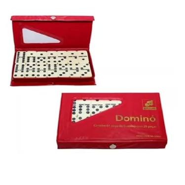 Imagem de Dominó Profissional Osso Estojo 28 Peças Double Six Jogo (Vermelho)