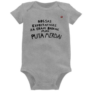Imagem de Body Bebê Nossas expectativas já eram baixas - Foca na Moda, Cinza, P