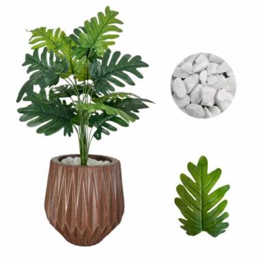 Imagem de Planta Artificial Bananinha Vaso Origami Cores Pedras Branca - Flor Im