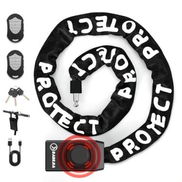 Imagem de BABEJIA Cadeado de alarme de corrente de 110db, trava de scooter recarregável com alarme anti-roubo, trava de alarme de bicicleta de 1,2 m compatível com E-Scooter, trava multifuncional com alarme