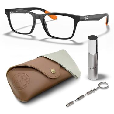 Imagem de Ray-Ban RB7025 Conjunto de óculos de formato quadrado com kit de óculos - Óculos com ajuste de ponte alta - Armação feminina de designer com lentes transparentes, Armação preta | Lente transparente