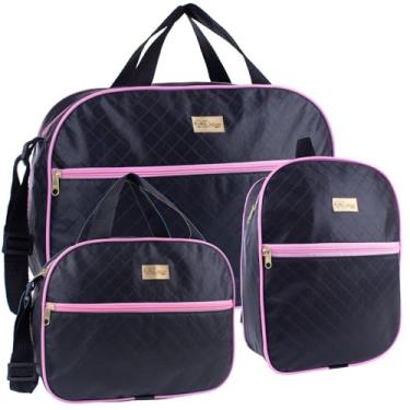 Imagem de Kit 3 Bolsas Maternidade - Kit contém 2 Bolsas Mala Maternidade e 1 Mochila de Passeio, Bolsa de Bebê Saída Maternidade (Preto com Rosa)