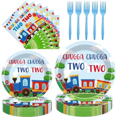 Imagem de Hokinaa Chugga Chugga Dois Talheres - 96 peças de decorações de aniversário com tema de trem, transporte ferroviário descartável, garfo de guardanapo, prato de papel descartável, suprimentos de festa
