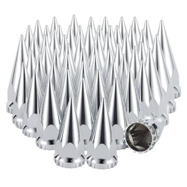 Imagem de 33 mm x 4-3/10.2 cm tampas de porcas de pino cromadas push-on, tampas de plástico cromado ABS tampa de porca de pressão pontiaguda para semi-caminhões, 60 peças