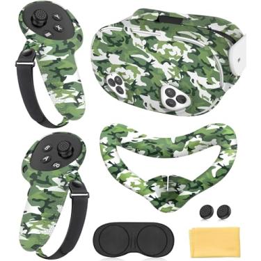 Imagem de Silicone Cover Set Compatible with Meta Quest 3S Accessories, VR Protector Face Cover, Controller Grips, Front Shell Headset and Lens Protective for Oculus/Meta Quest 3s Accessories(Camouflage Green)