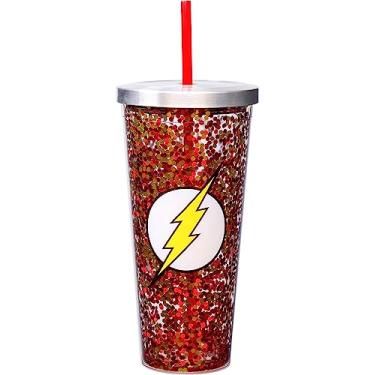 Imagem de Spoontiques - Copo de acrílico preenchido com glitter - Copo de glitter com canudo - 590 ml - Tampa de bloqueio de aço inoxidável com canudo - Isolamento de parede dupla - Sem BPA - Copo com glitter