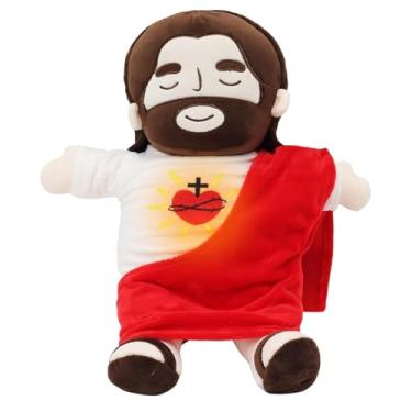 Imagem de Brinquedo de peluche de Jesus boneco de peluche de Jesus a respirar com música e luzes, boneco de peluche de Jesus relaxante respira, alívio da ansiedade, figuras de Jesus, almofada de pelúcia