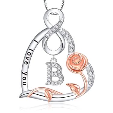 Imagem de RIVIKO Colar com pingente de letra inicial em prata esterlina 925 com inicial e coração rosa infinito presentes para mulheres, alfabeto inicial personalizado da A-Z Jewelry Dia dos Namorados, Natal, Dia das Mães, presentes de aniversário para mulheres, meninas, mãe, esposa, Prata esterlina, Zircônia