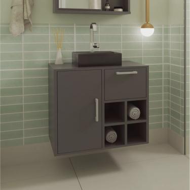 Imagem de Gabinete Suspenso para Banheiro 68cm 1 Porta 1 Gaveta e Nicho Aberto Eduarda