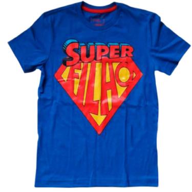 Imagem de Camiseta Infantil Super Filho Manga Curta Azul Tamanho 3 Anos - Basic +