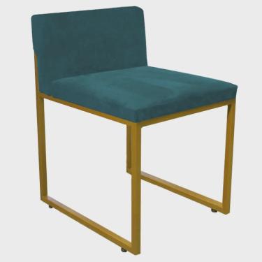 Imagem de Cadeira De Jantar Escritório Recepção Lee Office Industrial Ferro Dourado Suede Azul Turquesa - Ahz Móveis