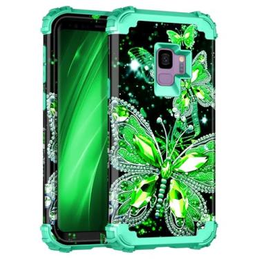 Imagem de Miqala Capa para Galaxy S9, brilha no escuro, três camadas, resistente, à prova de choque, proteção total de plástico rígido + capa protetora de silicone macio para Samsung Galaxy S9, verde
