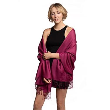 Imagem de Cachecol de xale de pashmina macio e sedoso, cachecol de chiffon para capa de rosto, festa noturna, casamento, Berry, Large