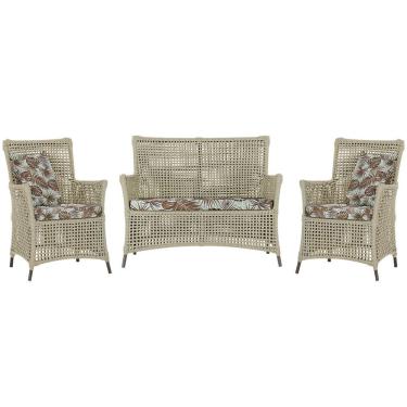 Imagem de Jogo Sofá e 2 Poltronas de Área Igapó Alumínio Pintura Marrom Corda Náutica Estofado 6 Trama