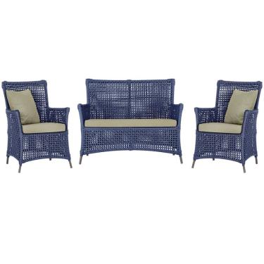 Imagem de Jogo Sofá e 2 Poltronas de Área Igapó Alumínio Pintura Marrom Corda Náutica Estofado 7 Trama