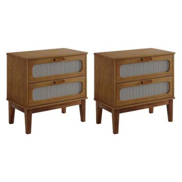 Imagem de Kit 2 Mesas de Cabeceira Retrô Vintage Santorini 2 Gavetas 60 Cm Amênd