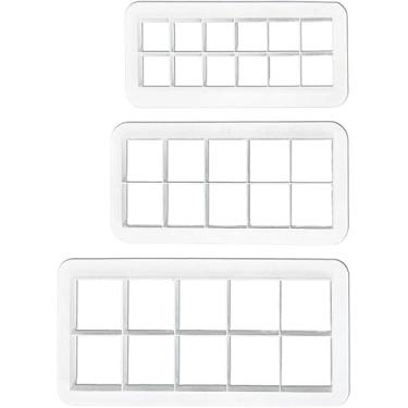 Imagem de Conjunto de 3 peças de cortador de biscoito quadrado branco, fondant de bolo quadrado geométrico, cortador de biscoito, decoração de bolo, cortadores de biscoito, ferramentas de cozimento e acessórios