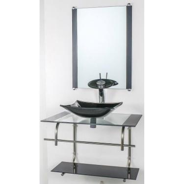 Imagem de Gabinete De Vidro Banheiro Inox 70Cm Cuba Quadrada Preto