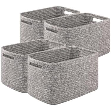 Imagem de OIASKET Cestos De Armazenamento Para Organização, Decorativos Vime Prateleiras - Livros, Toalhas E Roupas, Caixas Brinquedos Corda Algodão, 32 Cm Comprimento X 23 Largura 19 Altura, Pacote Com 4, Ci